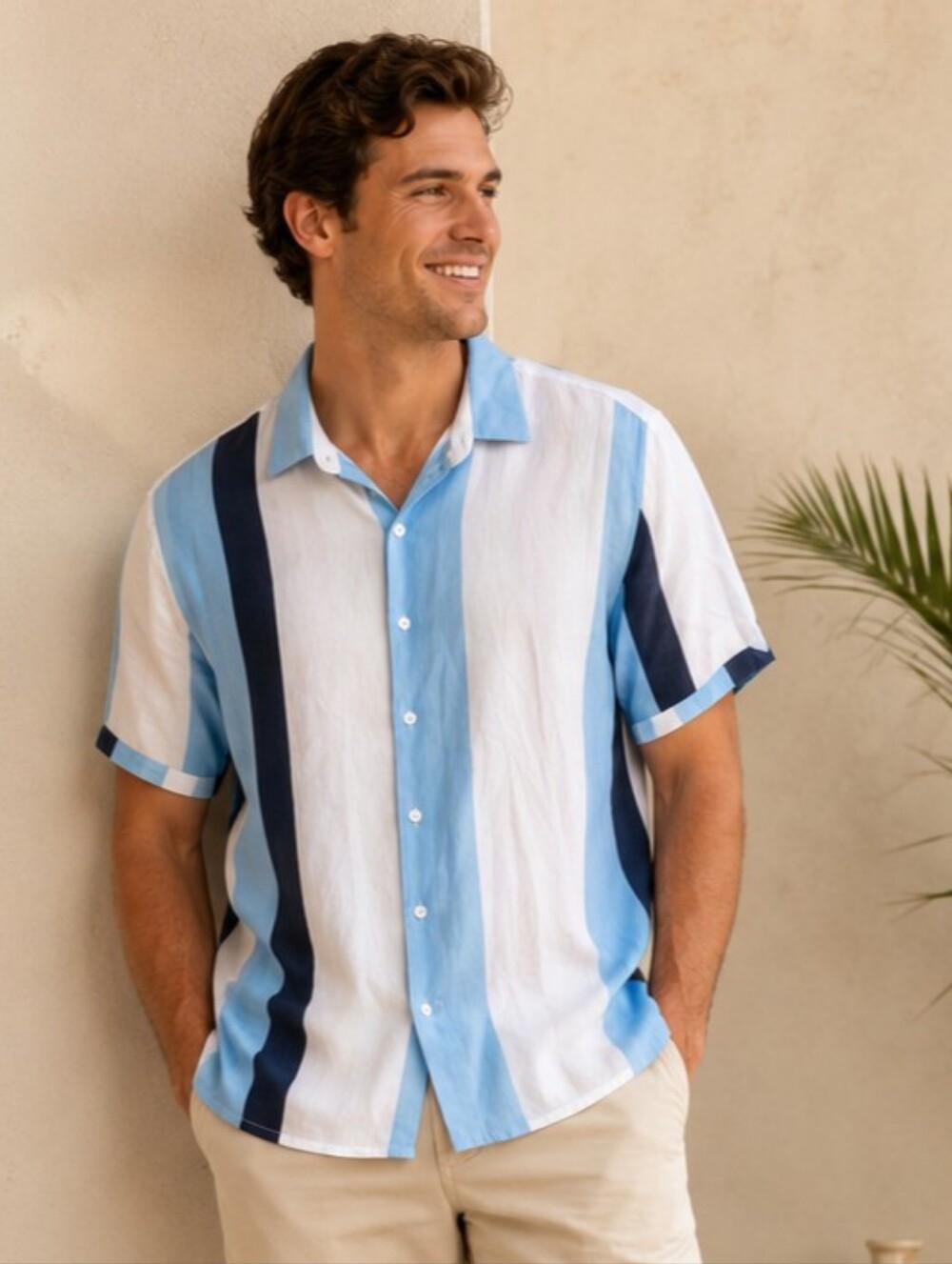 Denim & Flower Light Blue, White & Navy Vertical Stripe Button-Down Shirt